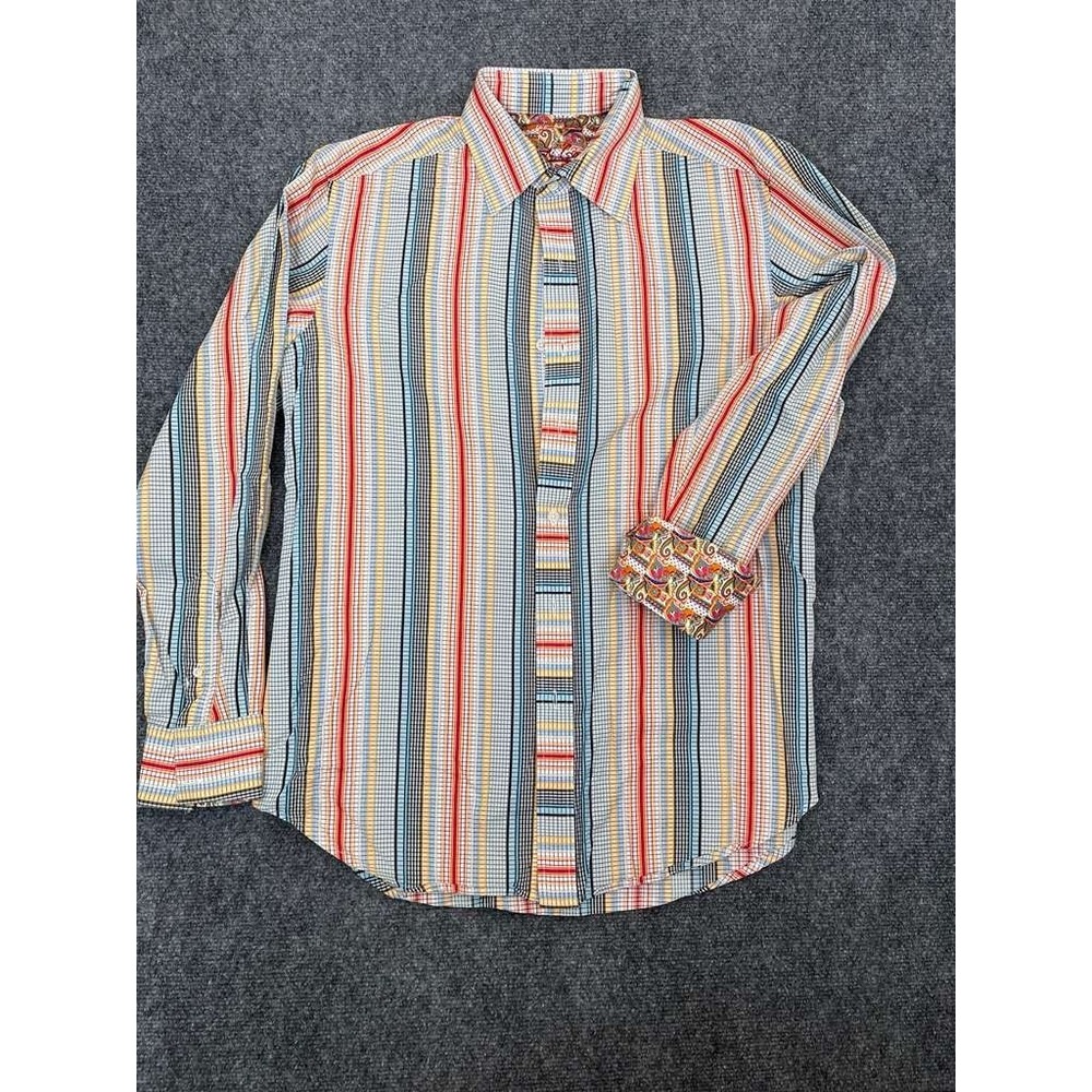 Robert Graham Shirt Mens Medium Southwest Plaid Paisley Accent Casual Colorful